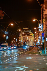 Fototapeta premium Prague by night, Historic houses as sights illuminated at night in Prague, Czech Republic