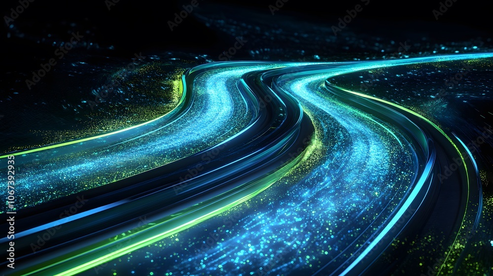 Aufkleber Illustration of confident AI pathways with blue and green highlights, symbolizing adaptive and fearless data processing, 4k resolution