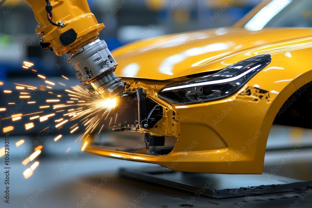 Poster A futuristic factory using advanced demand-pull production with real-time holographic customer demand data displayed for employees