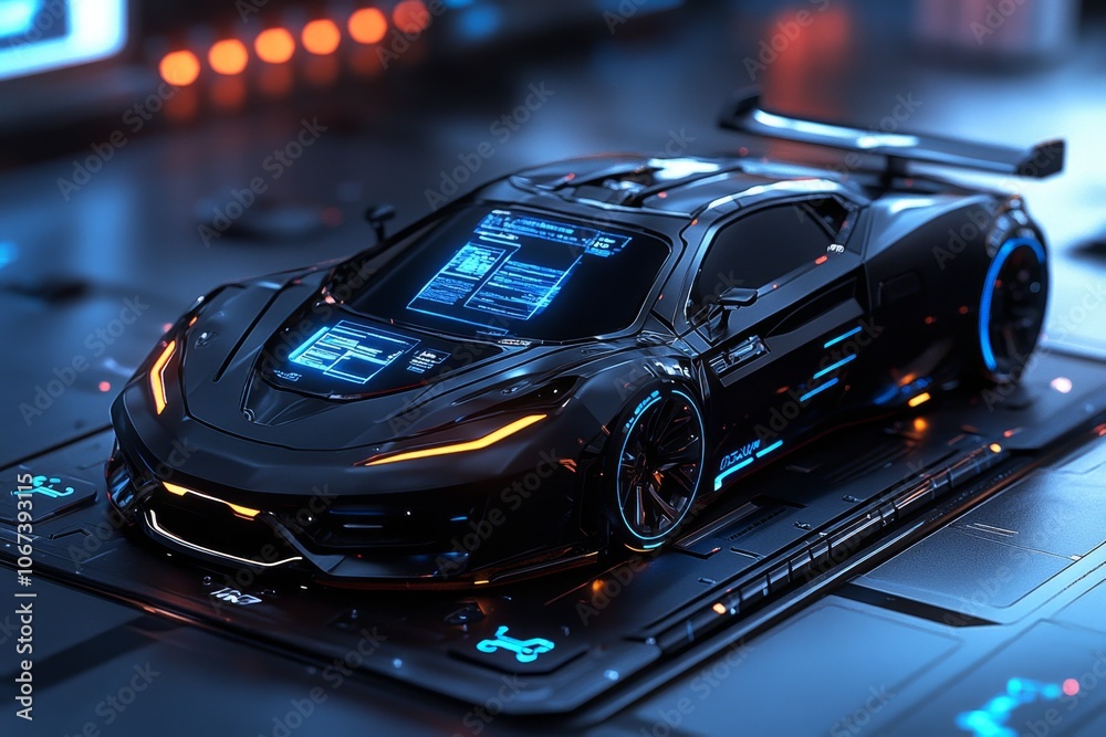 Aufkleber a futuristic factory using advanced demand-pull production with real-time holographic customer deman