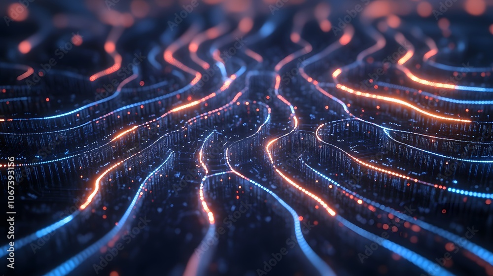 Poster Illustration of fearless AI circuits, with dynamic patterns showing continuous adaptability and intelligence, 4k resolution