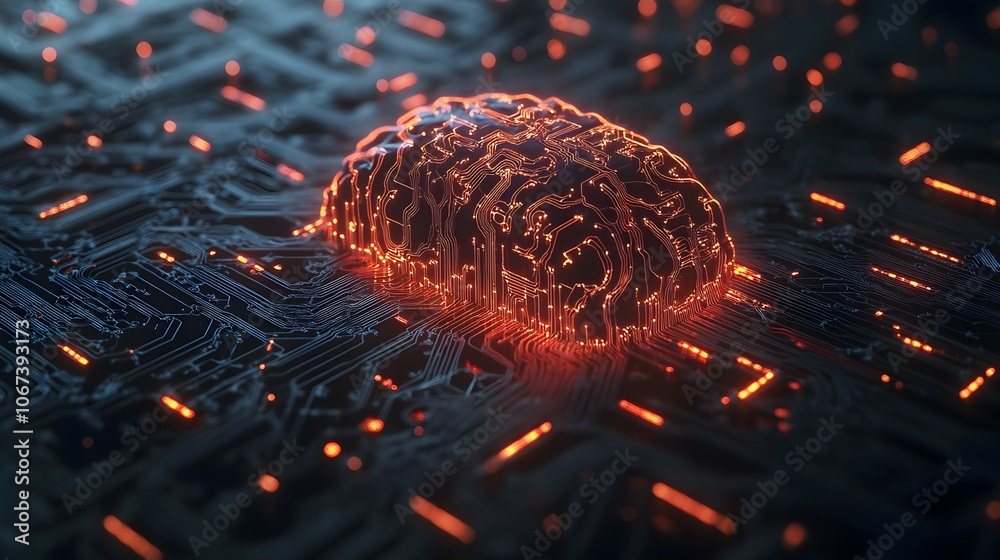 Aufkleber Illustration of fearless AI circuits, with dynamic patterns showing continuous adaptability and intelligence, 4k resolution