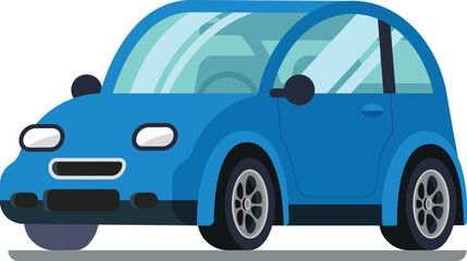 Fototapeta premium Blue compact electric car parked on a road symbolizes clean energy and eco friendly urban living, showcasing sustainable transportation