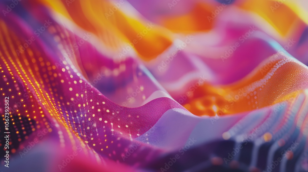 Poster Playful abstract design with bouncing dots and waves in vibrant hues, creating a lighthearted and energetic ambiance, 4k resolution