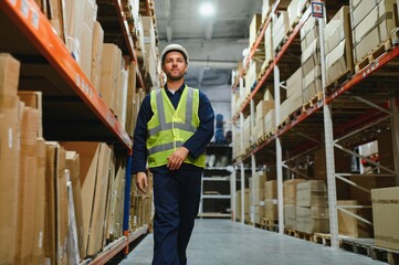 Shipment manager verifying all merchandise pallets in depot, providing merchandise distribution for...