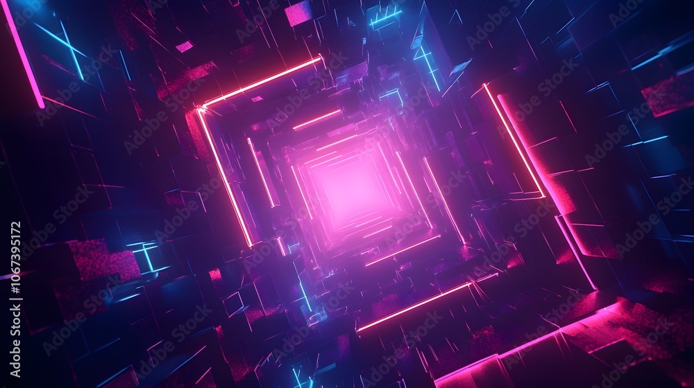 Poster Abstract image of an innovative ML network with geometric shapes and neon highlights, symbolizing intelligence and adaptability, 4k resolution