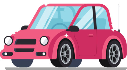 Illustrating a car crash aftermath, a pink car with broken windows and dented bodywork emphasizes road safety and risks of transportation