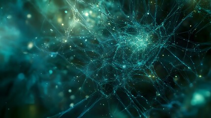Abstract representation of an innovative machine learning algorithm, with interconnected nodes and pathways glowing in shades of blue and green, symbolizing advanced data processing, 4k resolution