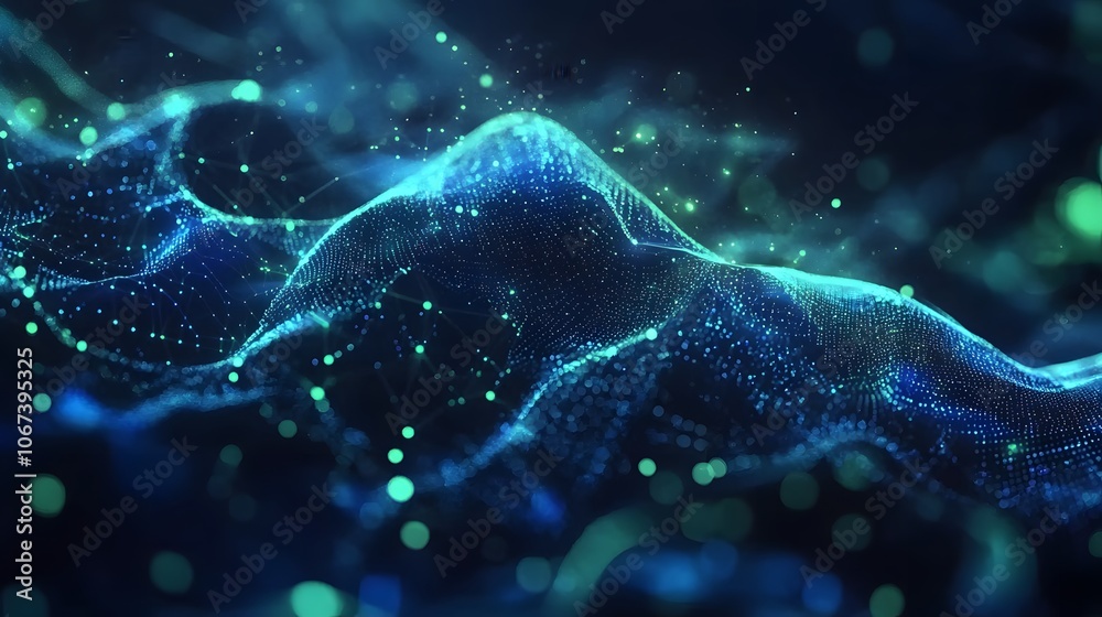 Poster Abstract background of a futuristic ML algorithm with blue and green geometric patterns, symbolizing precision and advanced analytics, 4k resolution