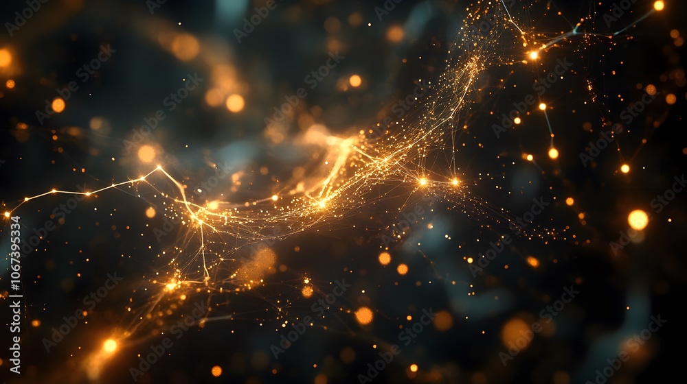 Poster Abstract depiction of data pathways in an ML algorithm, with bright, interconnected points illustrating complex calculations, 4k resolution