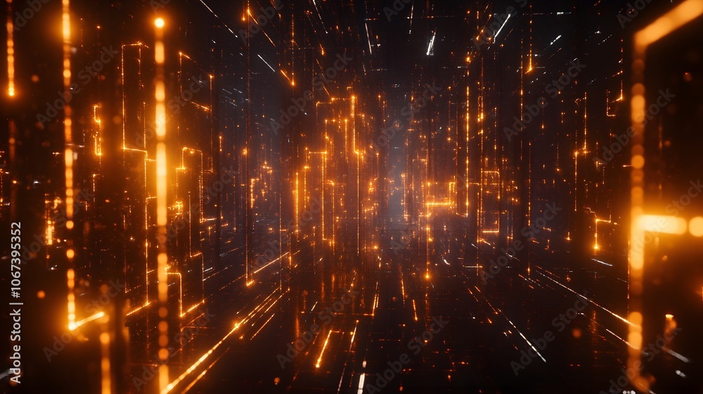 Poster High-tech representation of an ML algorithm with glowing nodes and interlocking pathways, conveying the seamless processing of big data, 4k resolution