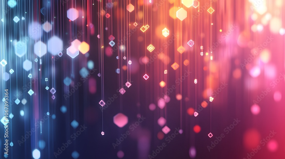 Poster Abstract visualization of machine learning layers as floating hexagons in gradient colors, representing layered data analysis, 4k resolution