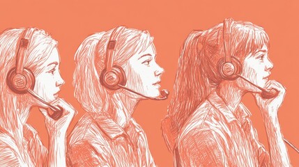 Hand-Drawn Call Center Sketch with Warm Tones