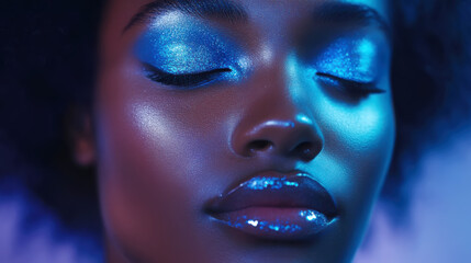 Shimmering blue eyeshadow close-up for fashion and beauty design