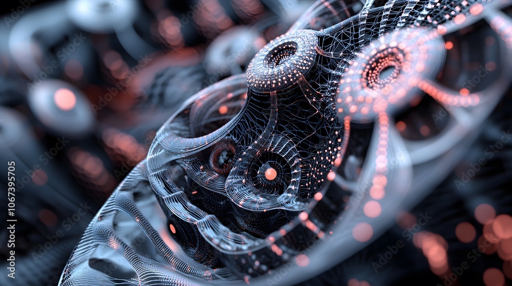 Poster Visualization of a machine learning system as geometric layers and nodes, symbolizing innovative and interconnected processes, 4k resolution