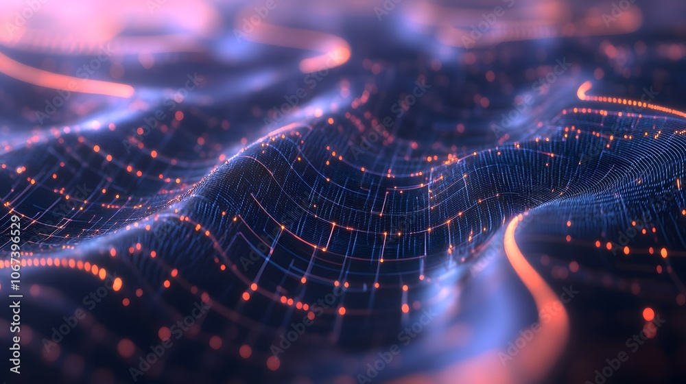 Aufkleber Artistic abstract of flowing pathways in neon tones, representing continuous learning and growth within a machine learning model, 4k resolution