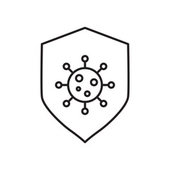 Virus protection shield icon simple black line style.
