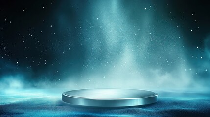 Futuristic Neon Platform Display in Mystical Night Sky Setting