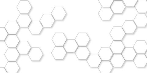 Geometric Elegance Hexagonal Pattern Background. 3D Futuristic honeycomb technology white background with shadows. Realistic geometric Structure mesh cells texture. modern futuristic wallpaper. 