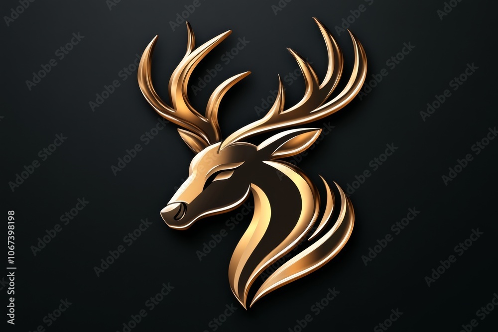 Aufkleber a simple line drawing of a reindeer in profile with elegant, curved antlers on a clean background