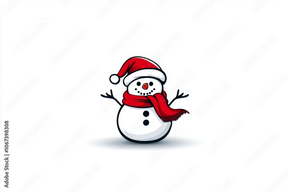 Aufkleber A single snowman with a scarf and hat, drawn in simple lines on a plain background