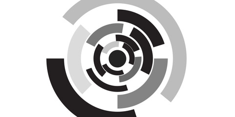 Technology black white circle design modern background. 3D circular symbol, abstract lens technology design, rotating vector. futuristic abstract Background. Vector Modern Hi-Tech Wallpaper. 