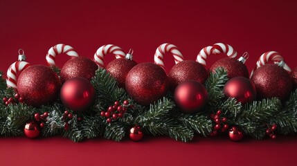 Festive Holiday Decoration with Ornaments and Candy Canes