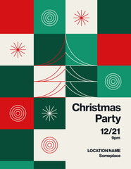 Christmas party poster vector template layout. Seasonal festive event flyer with pattern or...