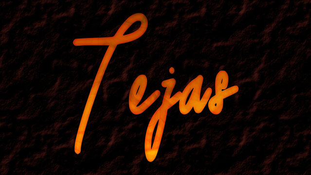 3D fire text effect of name Tejas on dark background.