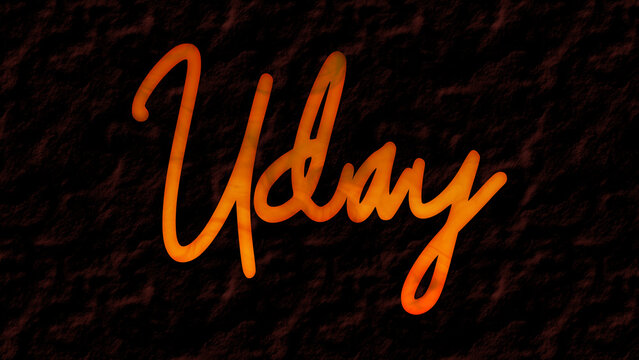 3D fire text effect of name Uday on dark background.