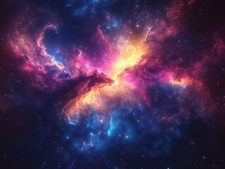 Obraz premium a stunning space nebula radiating with brilliant colors and swirling gases, set against the backdrop of a vast galaxy, evoking a sense of wonder and cosmic beauty