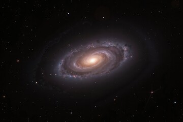 Fototapeta premium Majestic spiral galaxy in deep space with bright stellar core and cosmic dust details.