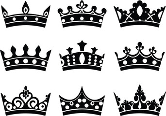 set of crown, crown icon, crown silhouette vector illustration