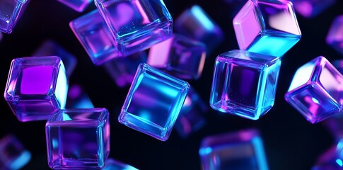 Abstract Blue and Purple Glass Cubes on Black Background. AI generated illustration