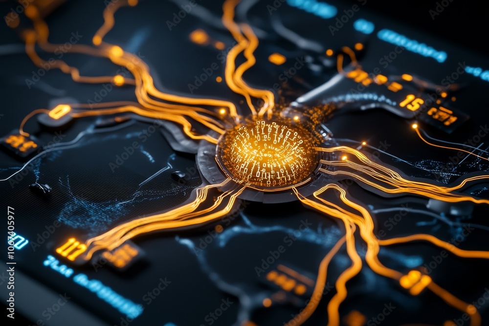 Aufkleber Hyper-realistic close-up of digital data lines and encrypted codes on a screen, symbolizing cyber intelligence tracking