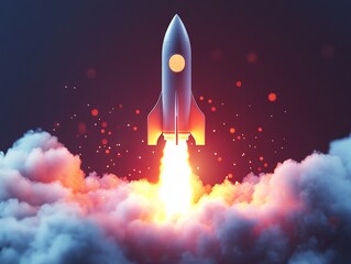 Rocket Launch Representing Start-up Success. AI generated illustration