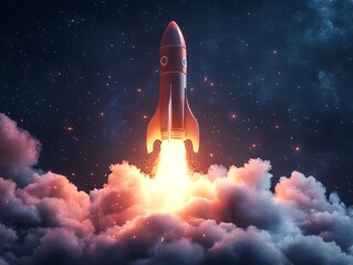 Rocket Launch Representing Start-up Success. AI generated illustration