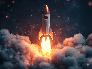 Rocket Launch Representing Start-up Success. AI generated illustration