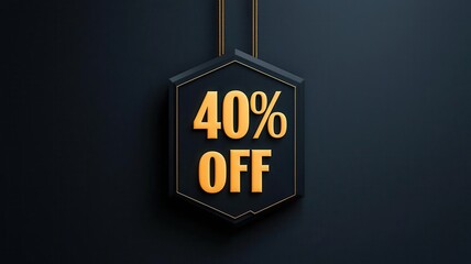 Black badge with gold lettering stating "40% OFF," promoting a discount in a modern, stylish design.