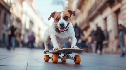 Urban lifestyle brand promotion with a skateboarding dog in the city