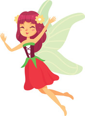 Stunning fairy with fiery red hair and emerald wings gracefully soars, enchanting and bringing joy. She symbolizes freedom and purity, infusing fantasy projects with charm and sophistication
