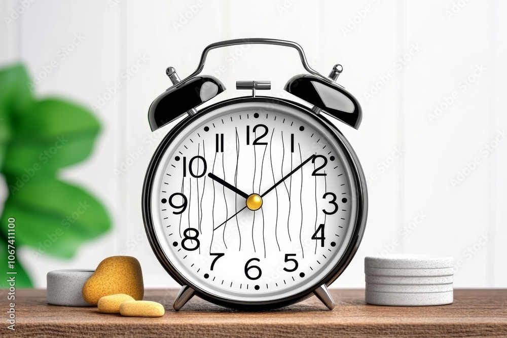 Poster Simple line drawing of an alarm clock with ringing lines, representing the alertness of a wake-up call