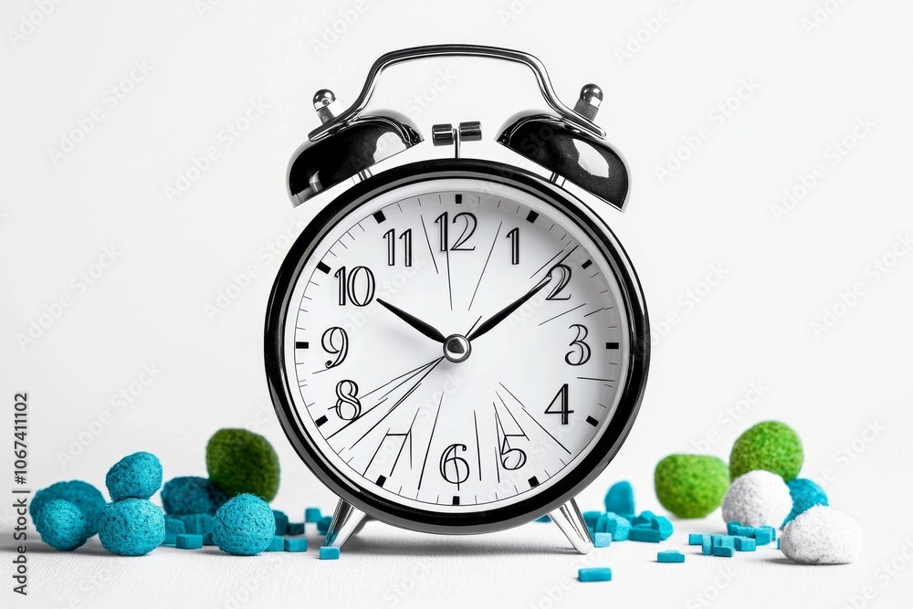 Poster Simple line drawing of an alarm clock with ringing lines, representing the alertness of a wake-up call