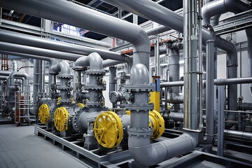 Steel pipelines valves and pumps factory architecture building.