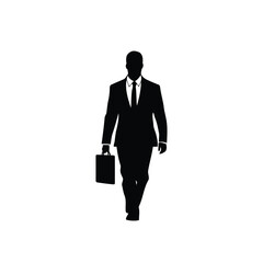 Silhouette of a businessman holding a briefcase on a white background