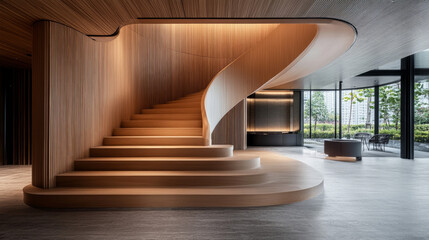 Obraz premium Ash wood stairs add a touch of elegance to this contemporary home. The modern architecture and design create a luxurious and inviting space.