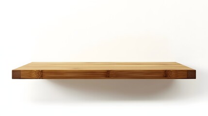 Single Bamboo Wall Shelf on a Pure White Background A Natural and Eco-Friendly Display Option for Modern Spaces