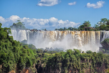 Fototapeta premium Panoramic view of Iguazu Falls on a sunny day, Misiones, Argentina
