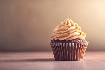 Closeup of a Delicious Chocolate Cupcake with Vanilla Frosting