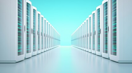 Fototapeta premium A server room with rows of servers and network equipment, representing the infrastructure required for storing and processing vast amounts of data.